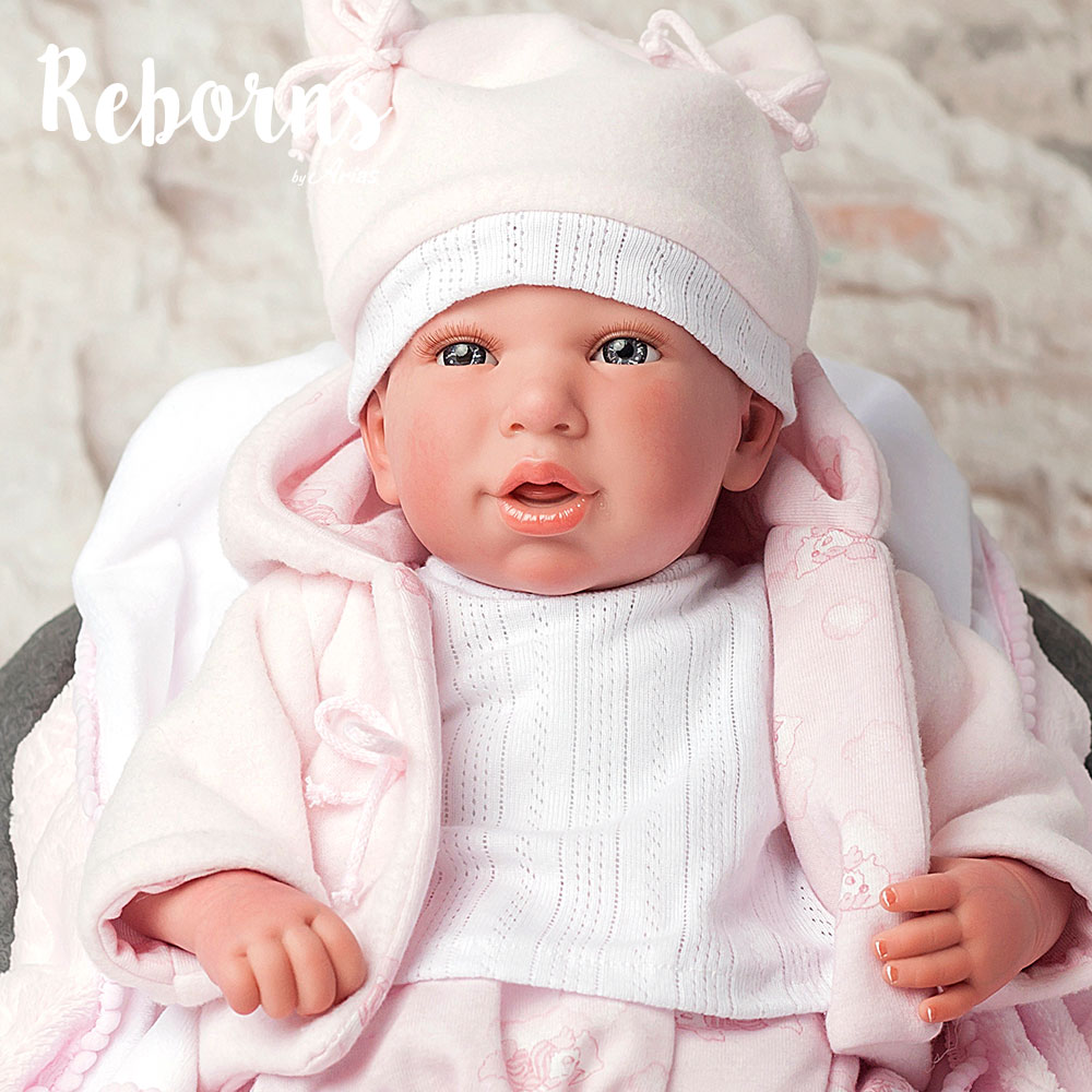Новорождённый пупс из серии Arias ReBorns – Paola, мягкое тело, 45 см., в розовой одежде, с соской и одеялом  